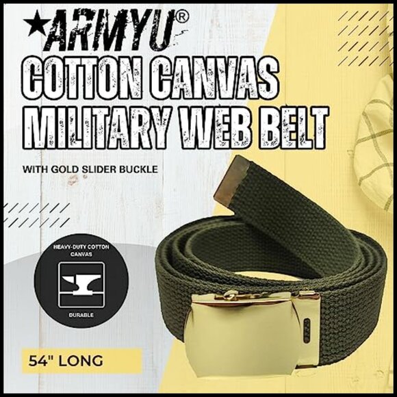 100% Cotton Canvas Military Webbed Belt with Slider Buckle 54\